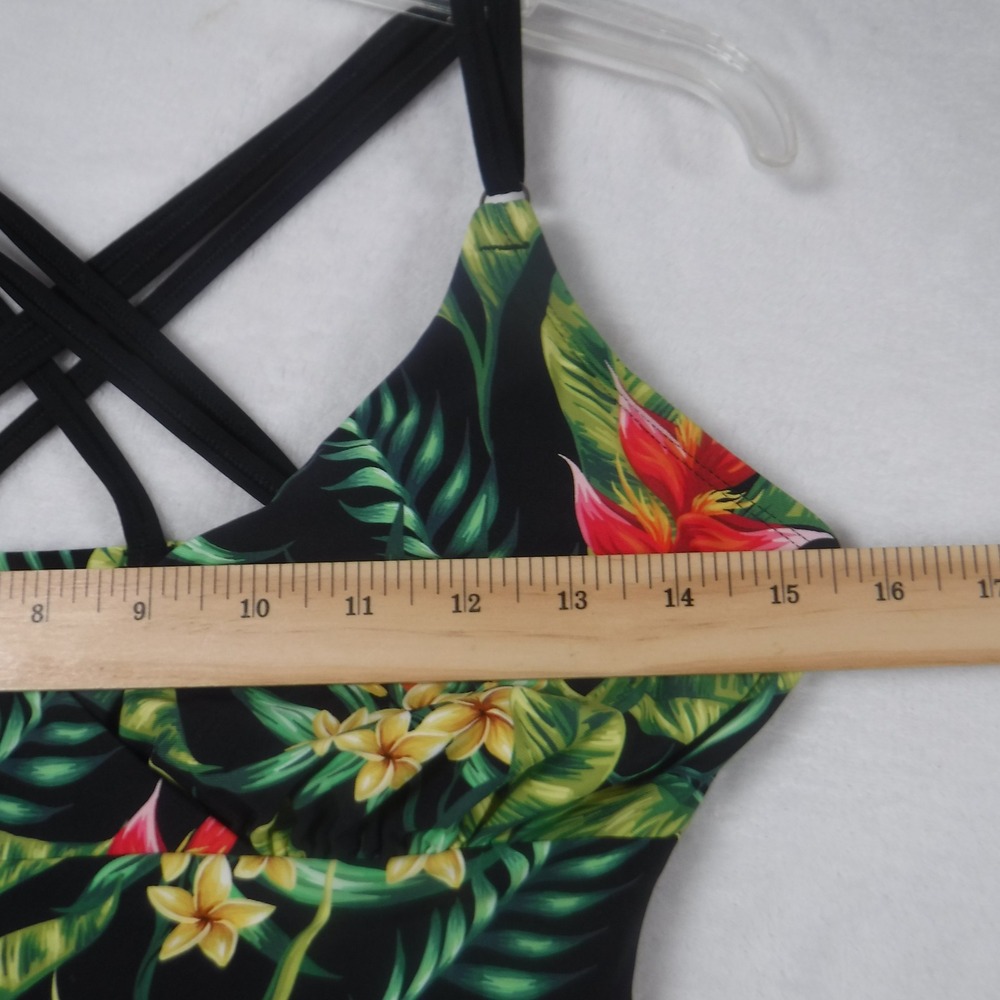 Calia by Carrie Underwood Tropical Floral Tankini Set Black Green Medium - Picture 7 of 13